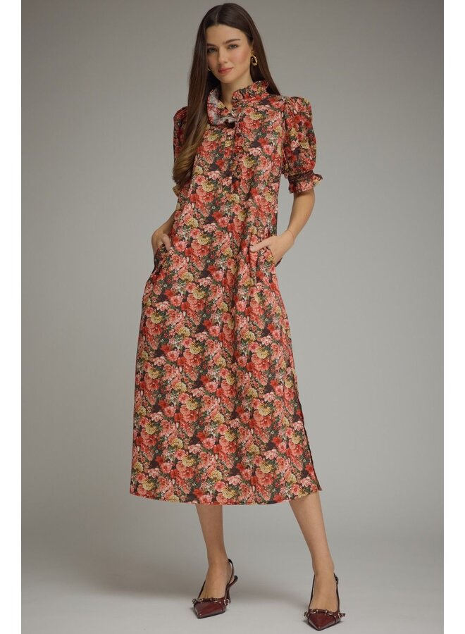 Floral Puff Sleeve Midi Dress