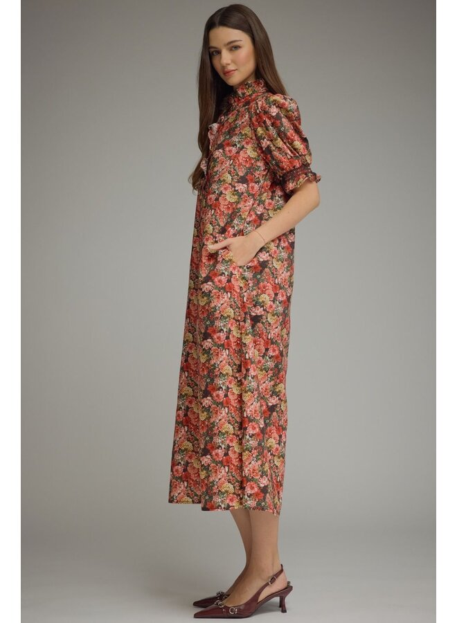 Floral Puff Sleeve Midi Dress