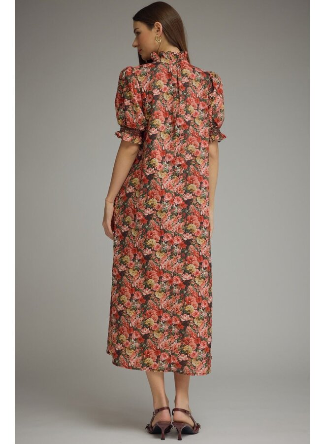 Floral Puff Sleeve Midi Dress