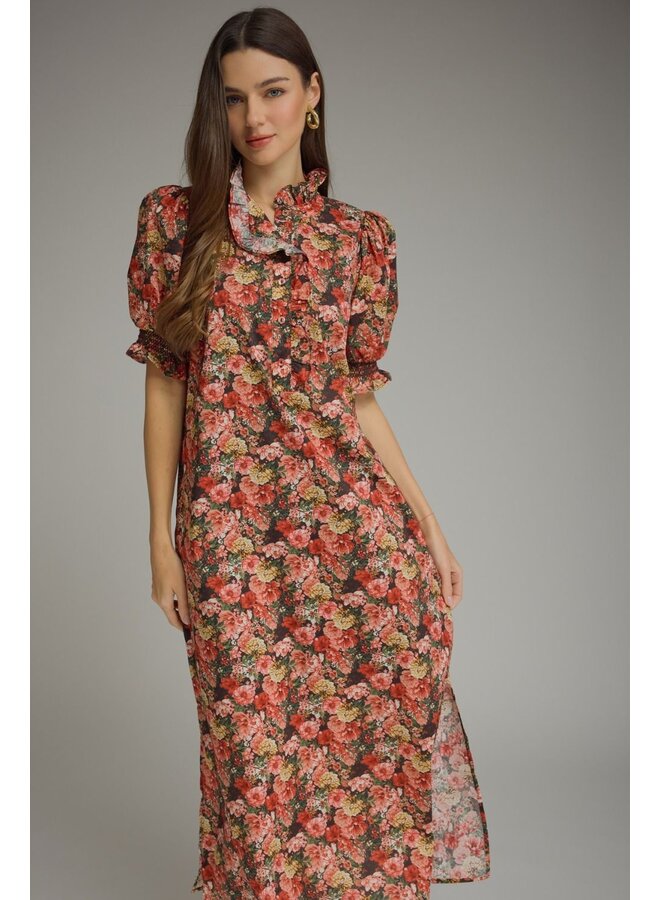 Floral Puff Sleeve Midi Dress
