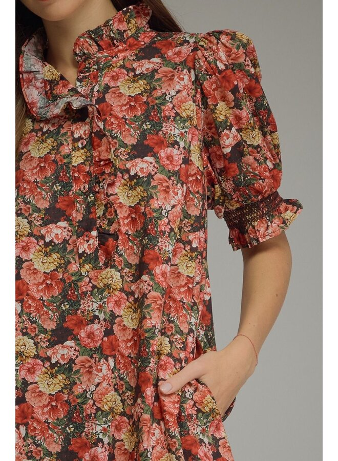 Floral Puff Sleeve Midi Dress