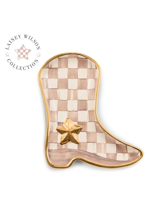 Lainey Wilson Mocha Check Cowgirl Boot Dish _x000D_
