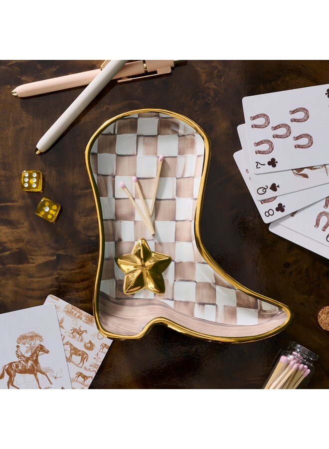 Lainey Wilson Mocha Check Cowgirl Boot Dish _x000D_