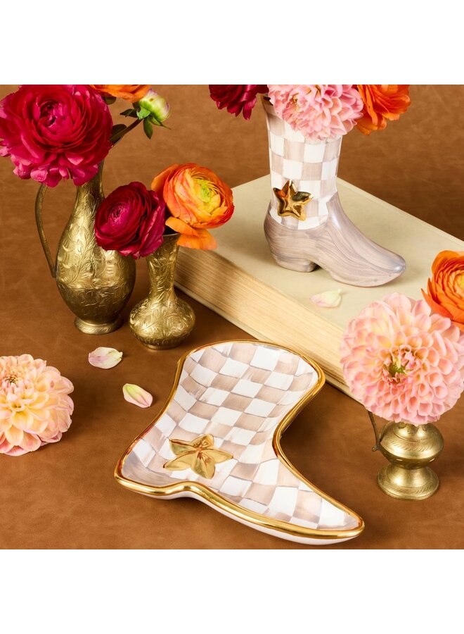 Lainey Wilson Mocha Check Cowgirl Boot Dish _x000D_