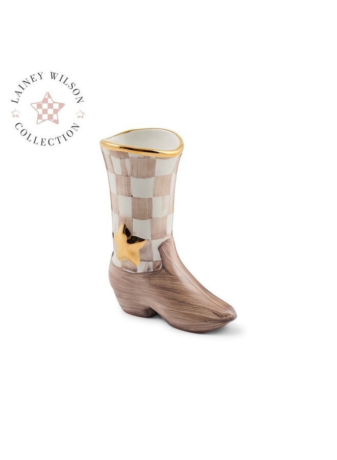 Lainey Wilson Mocha Check Cowgirl Boot Bud Vase _x000D_