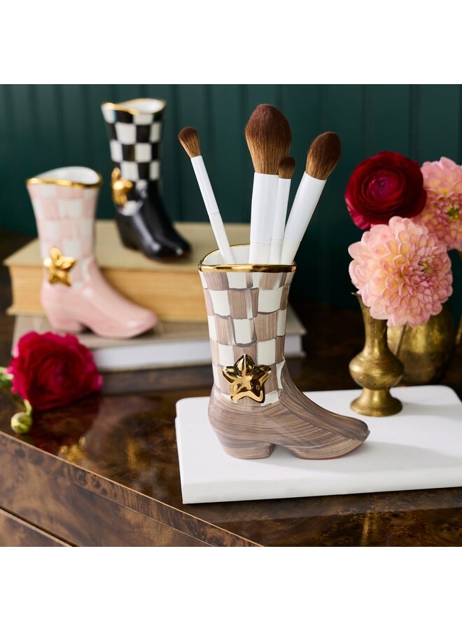 Lainey Wilson Mocha Check Cowgirl Boot Bud Vase _x000D_