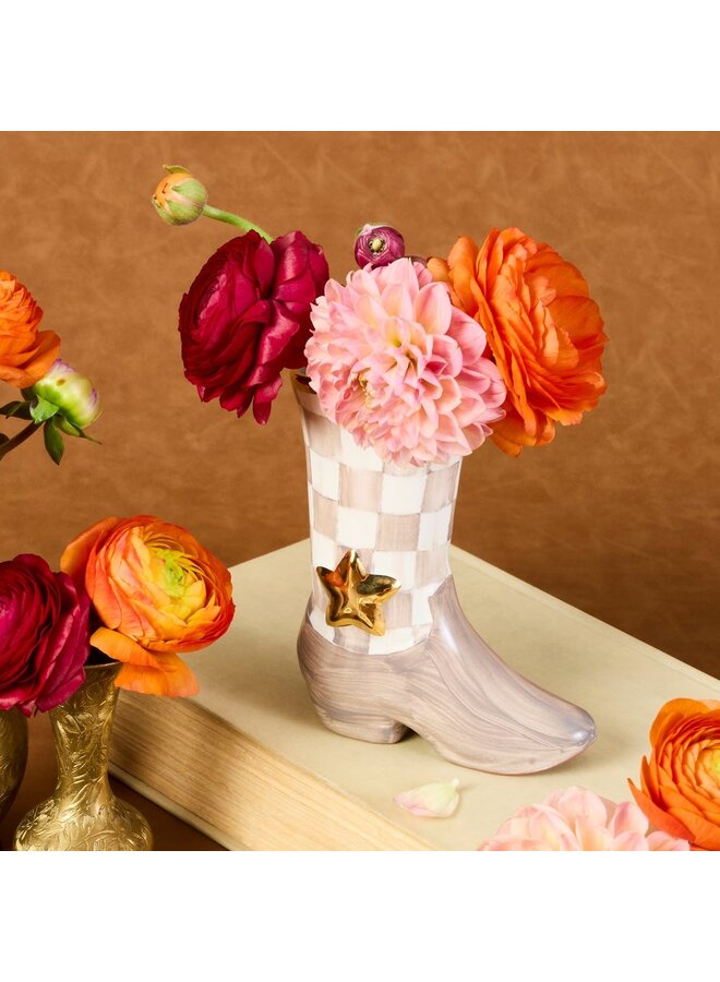 Lainey Wilson Mocha Check Cowgirl Boot Bud Vase _x000D_
