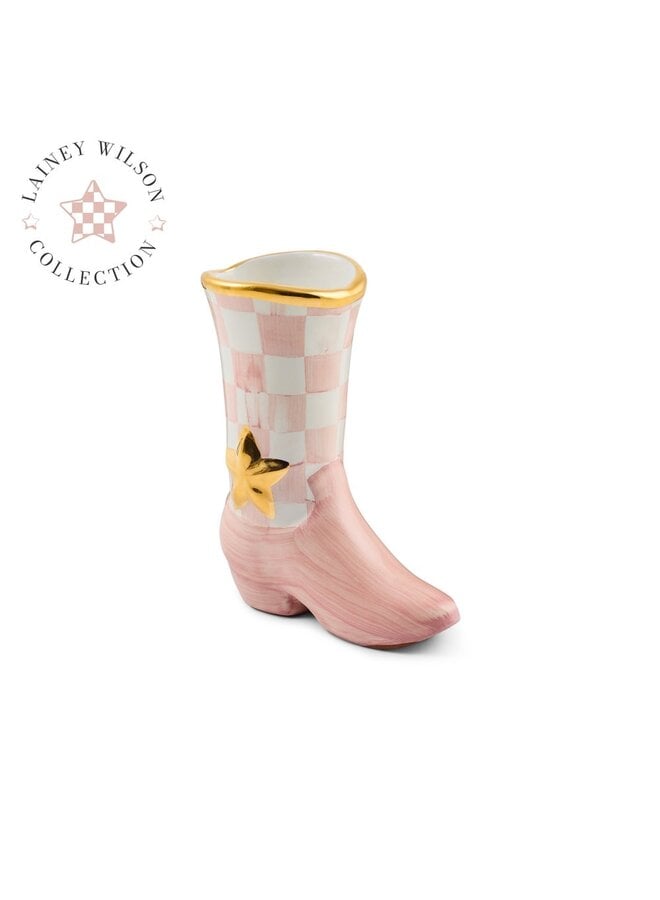 Lainey Wilson Rosy Check Cowgirl Boot Bud Vase _x000D_