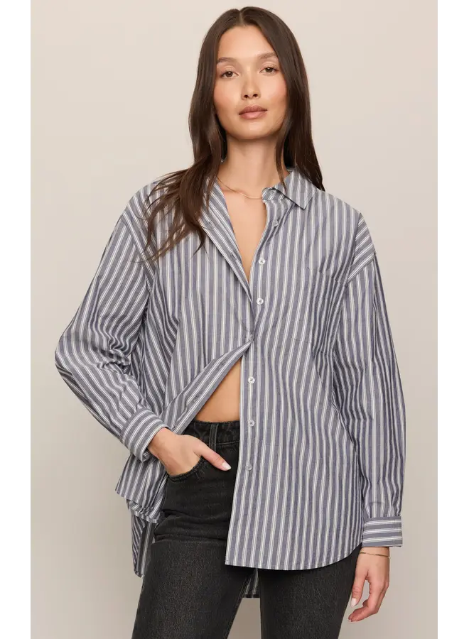 The Gallery Striped Button Up Oxford Blue -