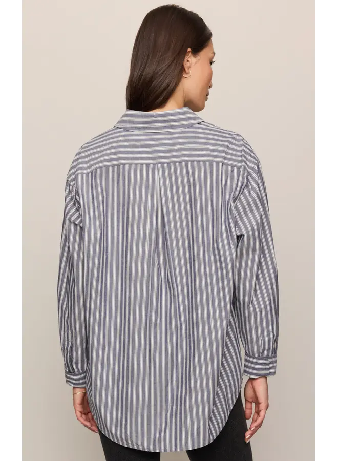 The Gallery Striped Button Up Oxford Blue -