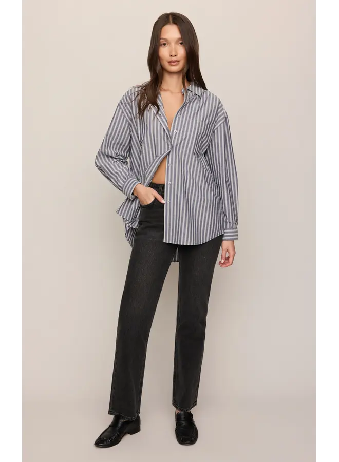 The Gallery Striped Button Up Oxford Blue -
