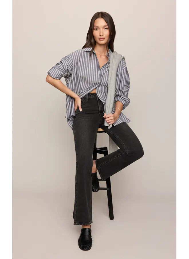 The Gallery Striped Button Up Oxford Blue -