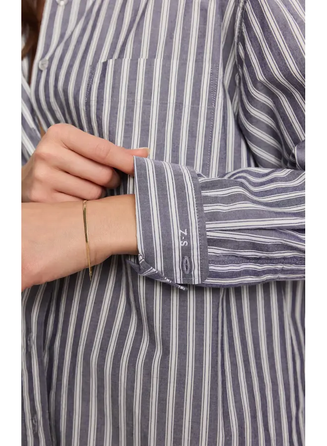 The Gallery Striped Button Up Oxford Blue -