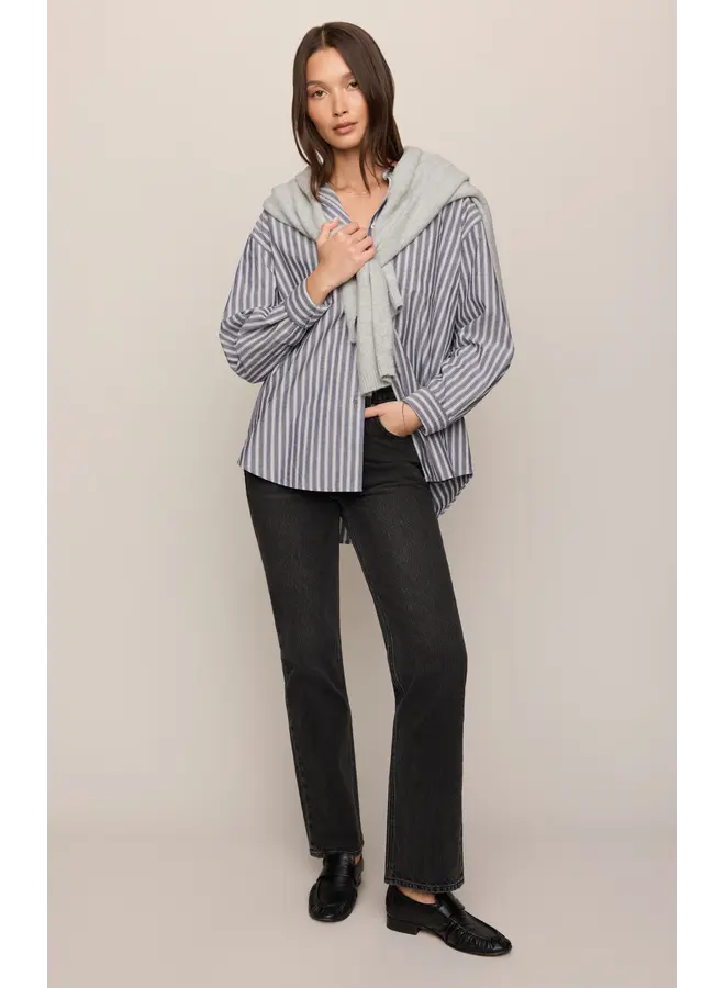 The Gallery Striped Button Up Oxford Blue -