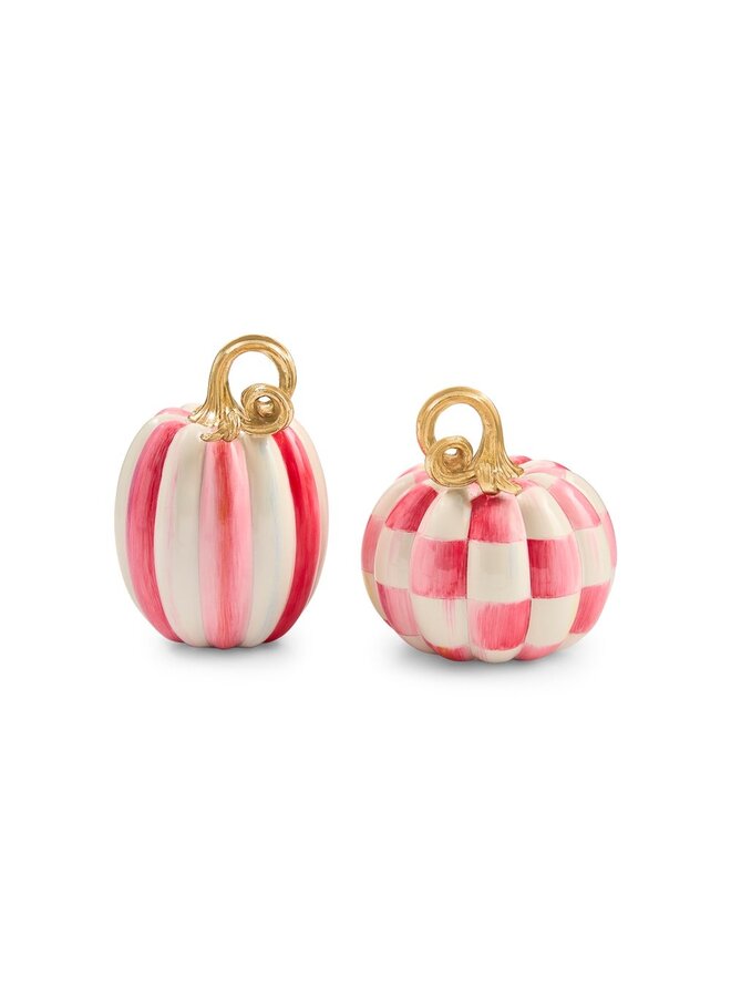 Bubblegum Check and Stripe Petite Pumpkins, Set of 2