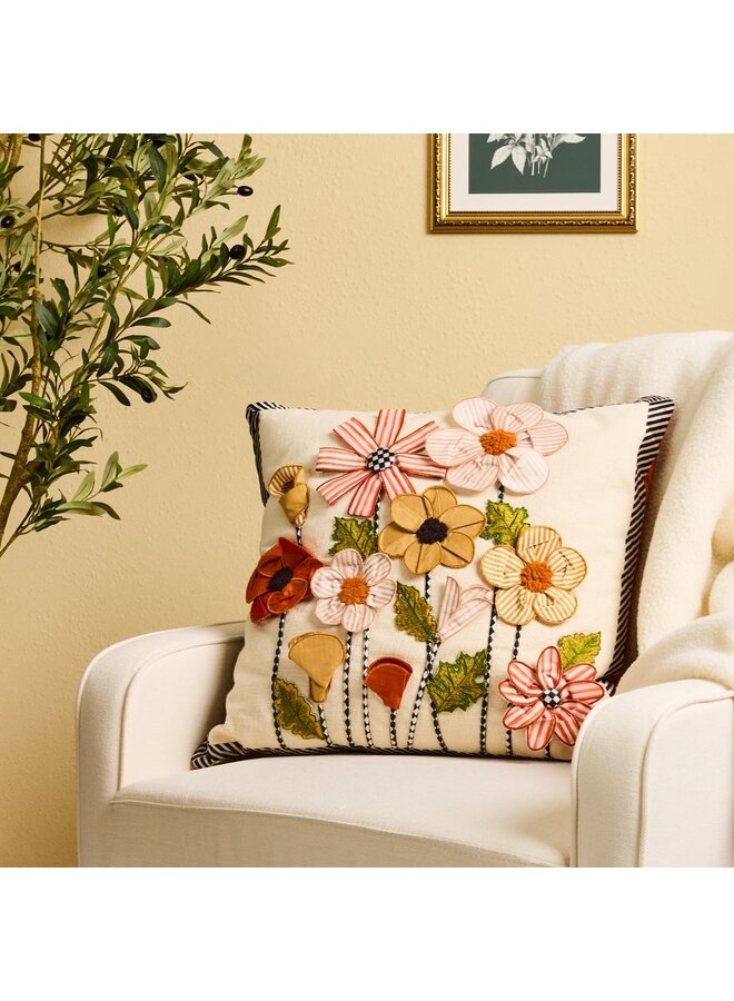 Striped Flowers Throw Pillow