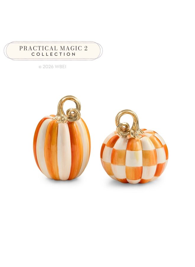 Orange Check and Stripe Petite Pumpkins, Set of 2