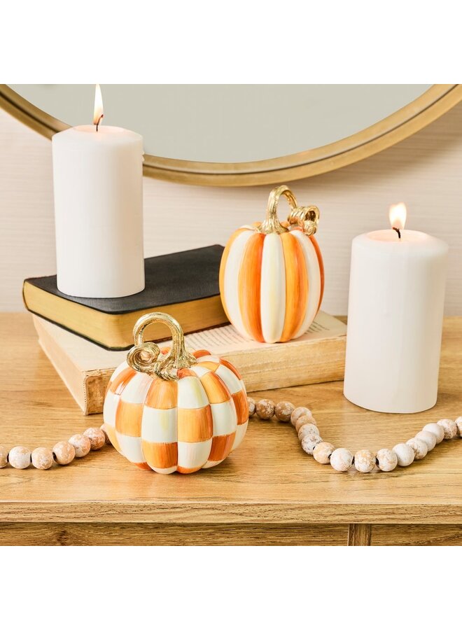Orange Check and Stripe Petite Pumpkins, Set of 2