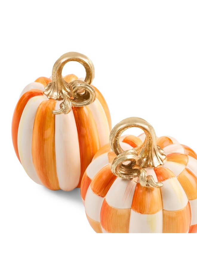 Orange Check and Stripe Petite Pumpkins, Set of 2