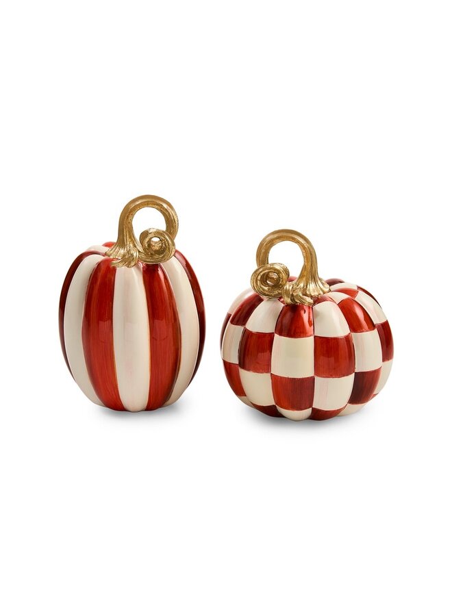 Paprika Check and Stripe Petite Pumpkins, Set of 2