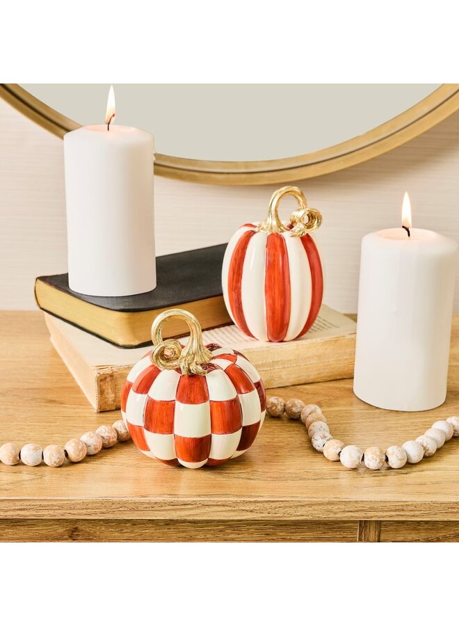 Paprika Check and Stripe Petite Pumpkins, Set of 2