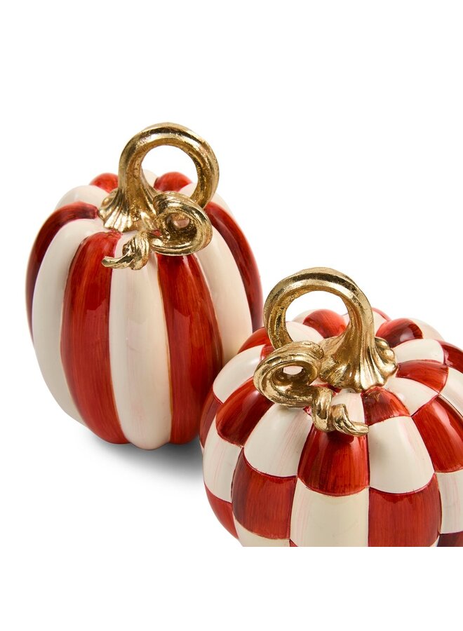 Paprika Check and Stripe Petite Pumpkins, Set of 2