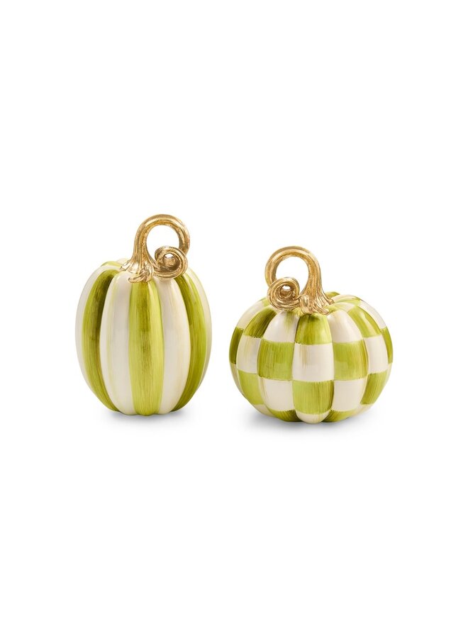 Moss Check and Stripe Petite Pumpkins, Set of 2