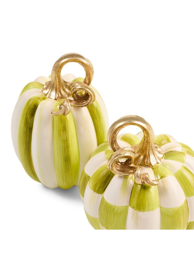 Moss Check and Stripe Petite Pumpkins, Set of 2