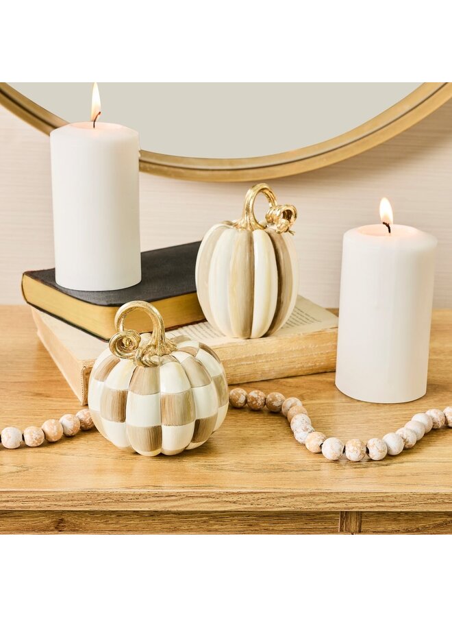 Mocha Check and Stripe Petite Pumpkins, Set of 2