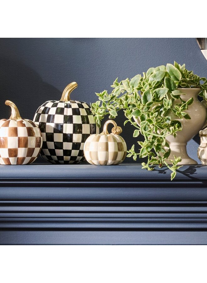 Mocha Check and Stripe Petite Pumpkins, Set of 2