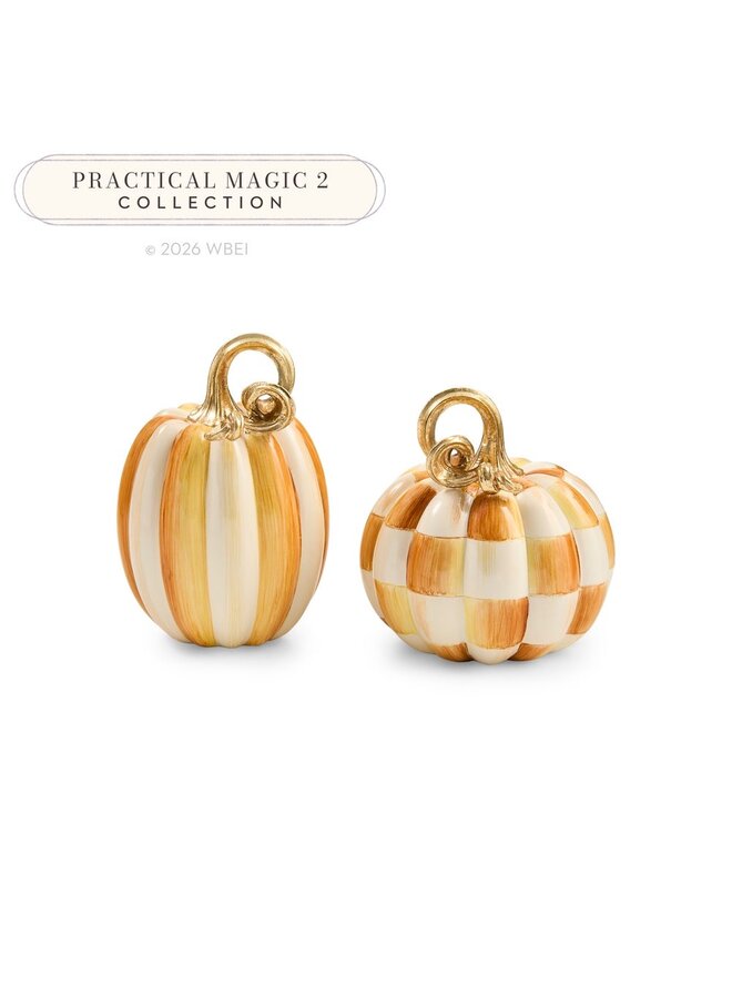 Amber Check and Stripe Petite Pumpkins, Set of 2