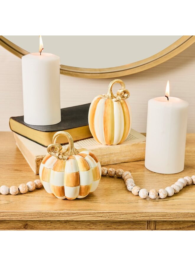 Amber Check and Stripe Petite Pumpkins, Set of 2
