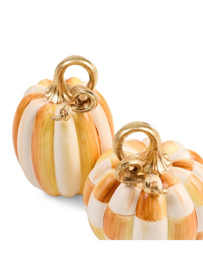 Amber Check and Stripe Petite Pumpkins, Set of 2
