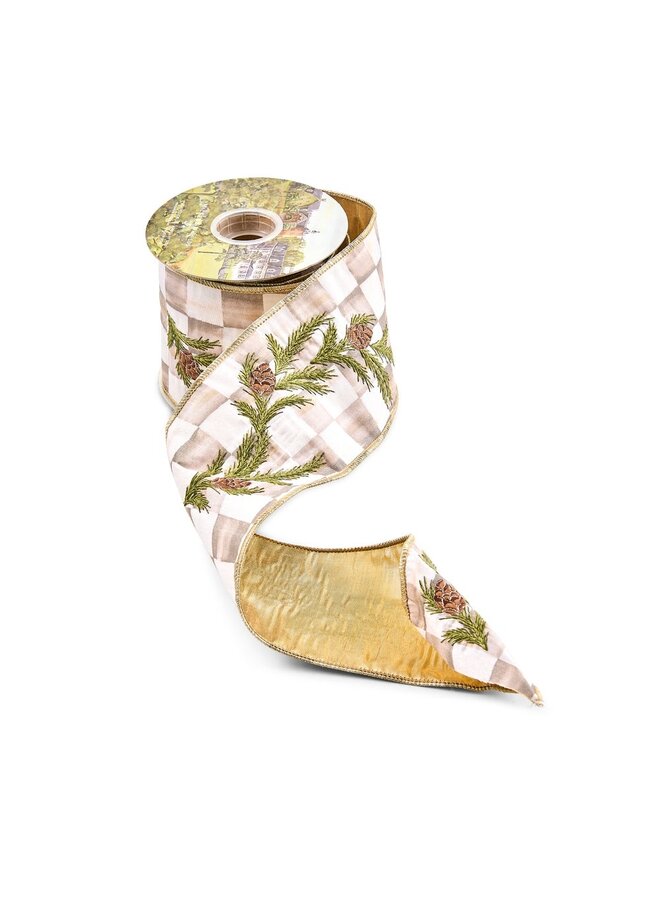 Mocha Pine Embroidered 4" Ribbon