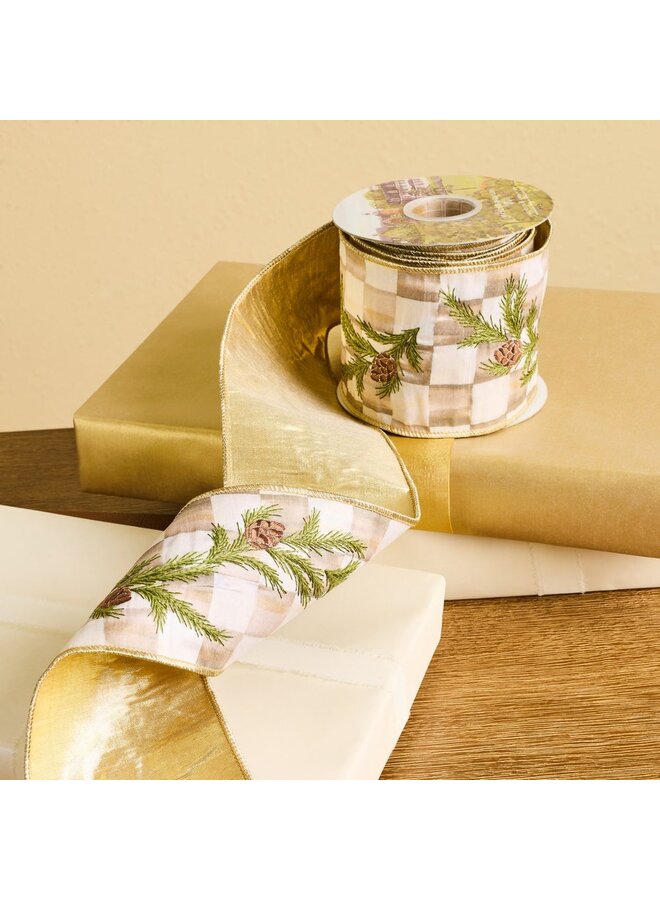 Mocha Pine Embroidered 4" Ribbon