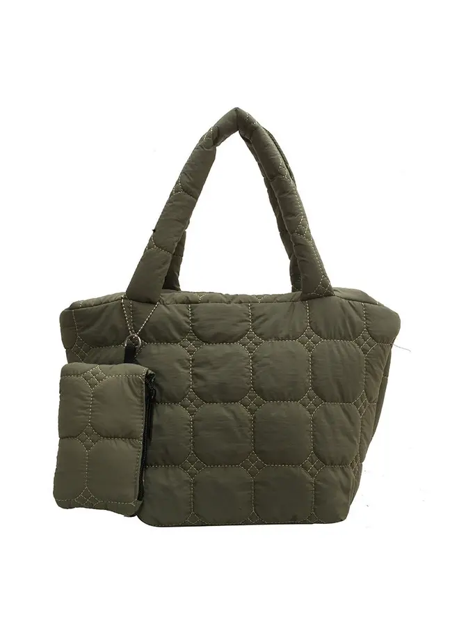 Simple Solid Color Large Capacity Tote Bag with Pouch - Olive