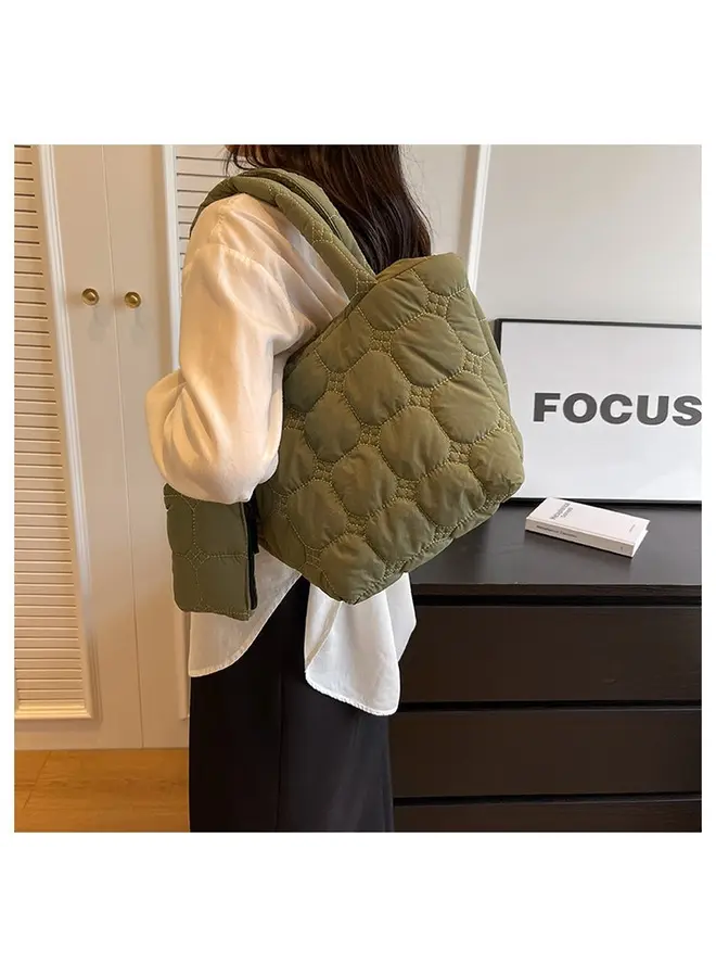 Simple Solid Color Large Capacity Tote Bag with Pouch - Olive