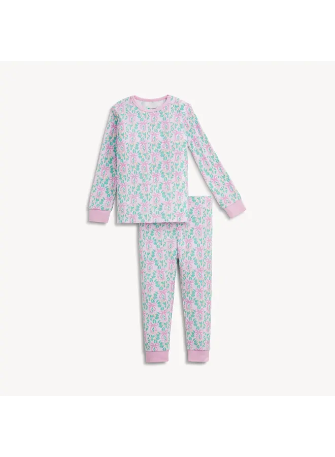 Mistle Bow Waffle Long Sleeve/Pant PJs -