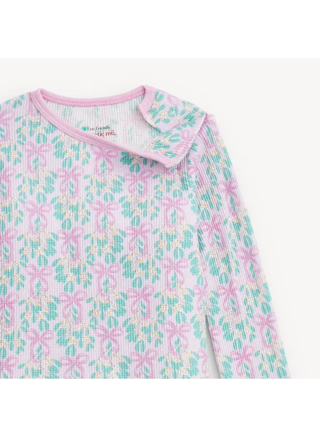 Mistle Bow Waffle Long Sleeve/Pant PJs -