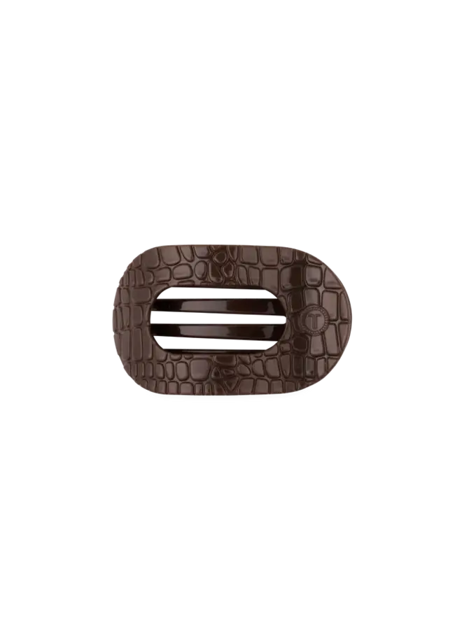 Brown Crocodile Small Flat Round Hair Clip