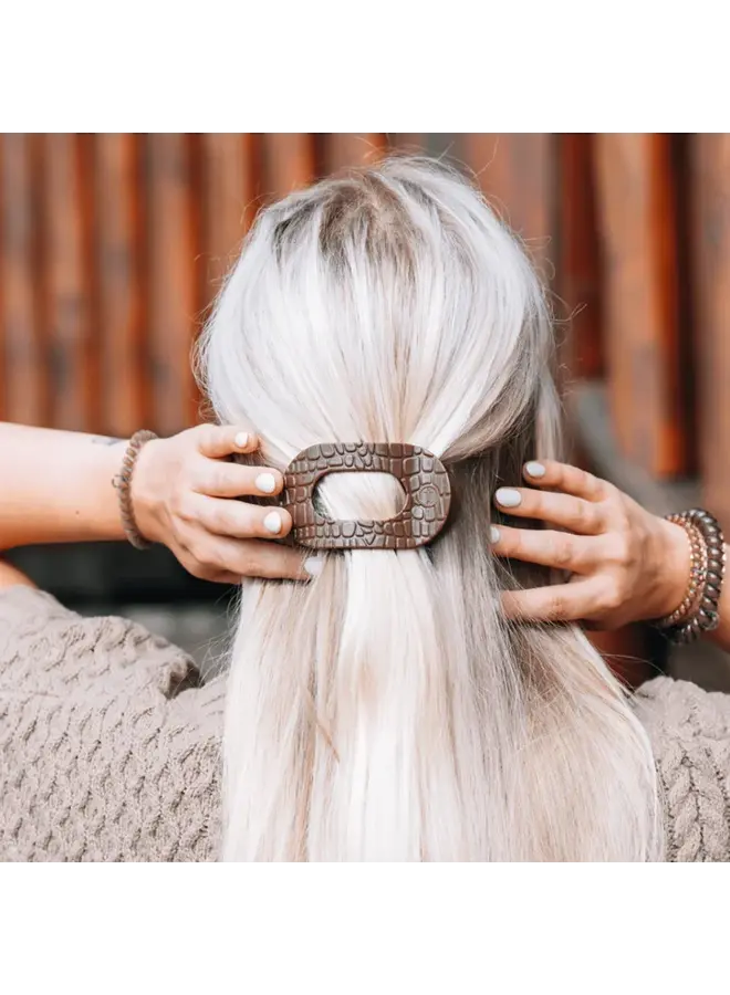 Brown Crocodile Small Flat Round Hair Clip