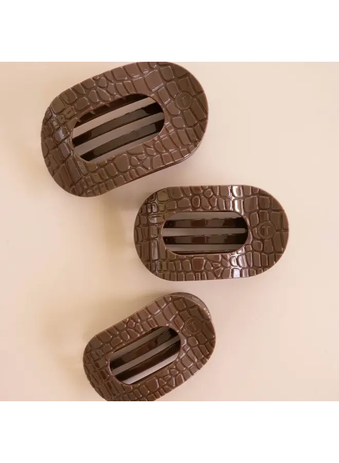 Brown Crocodile Small Flat Round Hair Clip