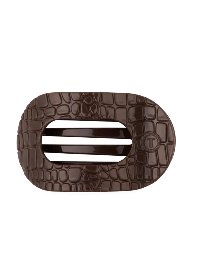Large Flat Round Clip - Brown Crocodile