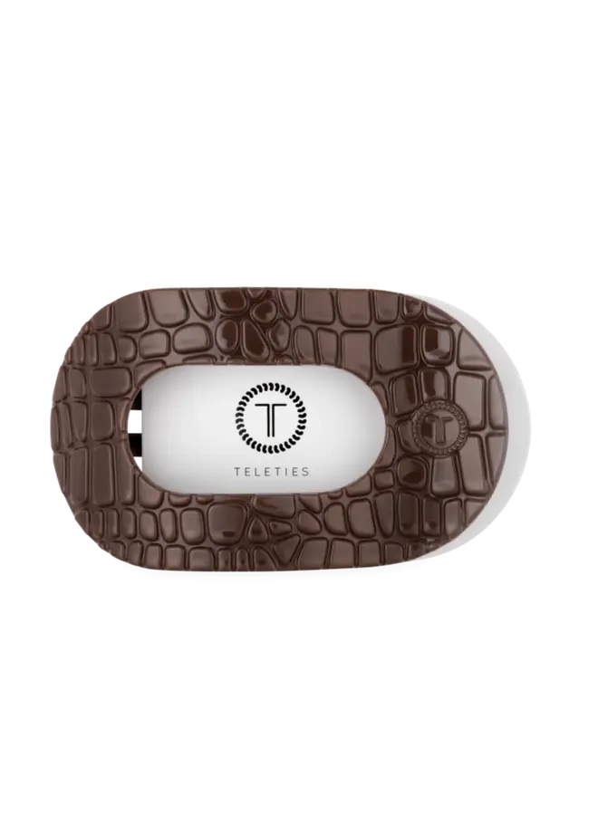 Large Flat Round Clip - Brown Crocodile