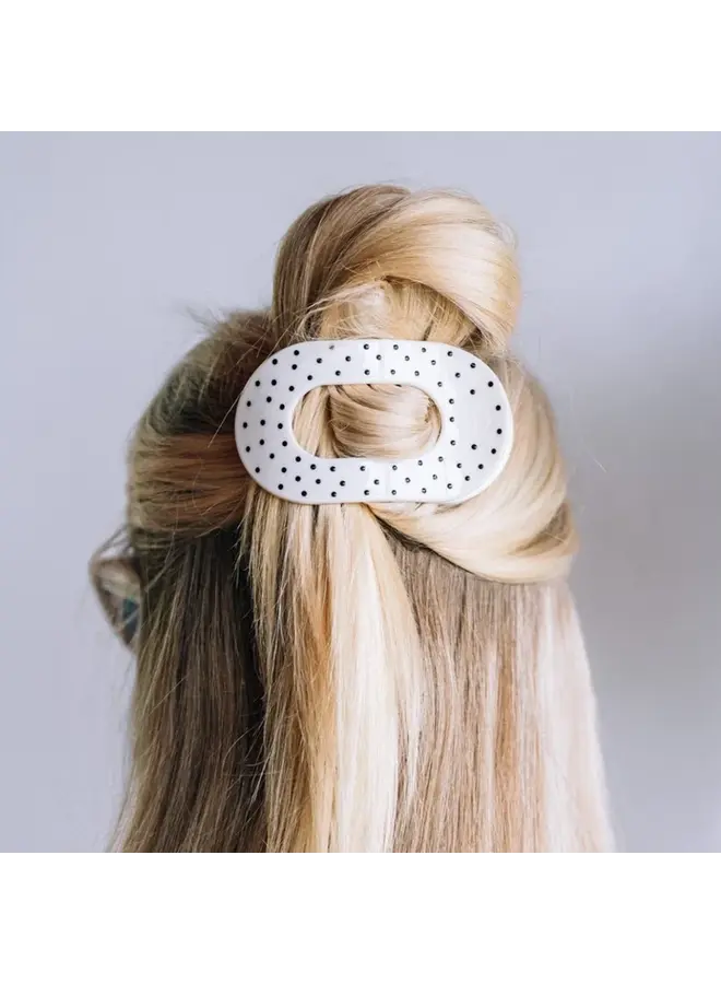 Flat Round Hair Clip-Medium-White Polka Dot Party