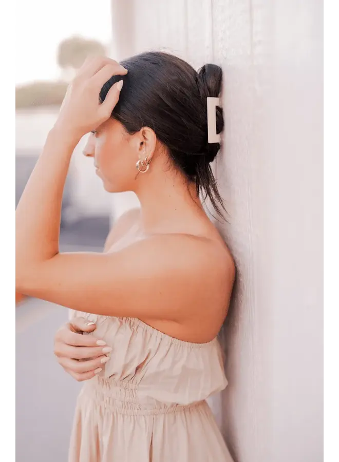 Flat Square Hair Clip - Large - Almond Beige