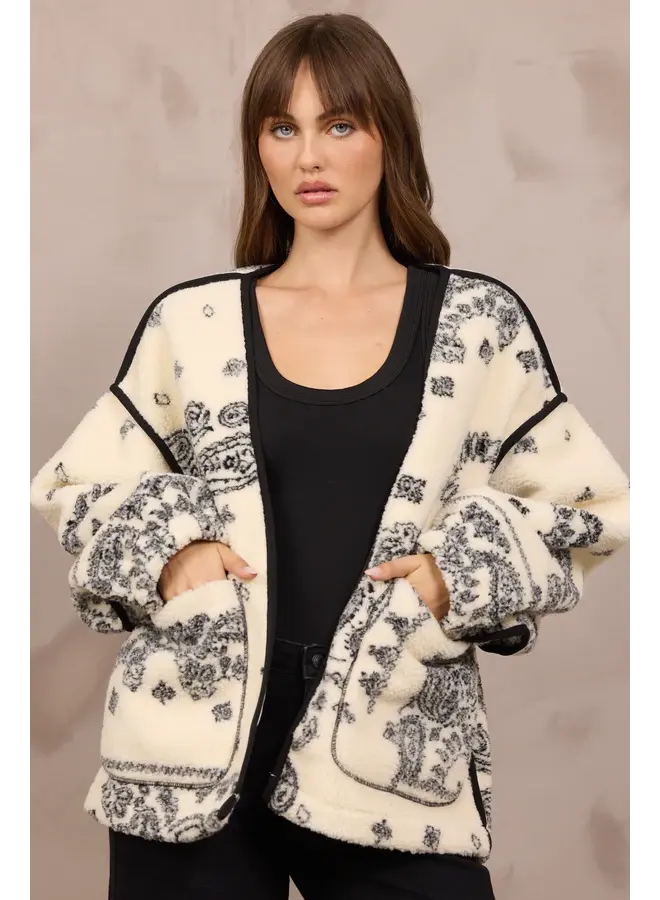 Ivory Bandana Printed Sherpa Jacket-