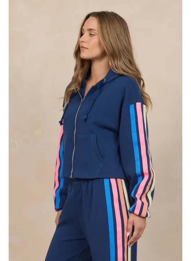 Stripe Fleece Wide Zip Up-
