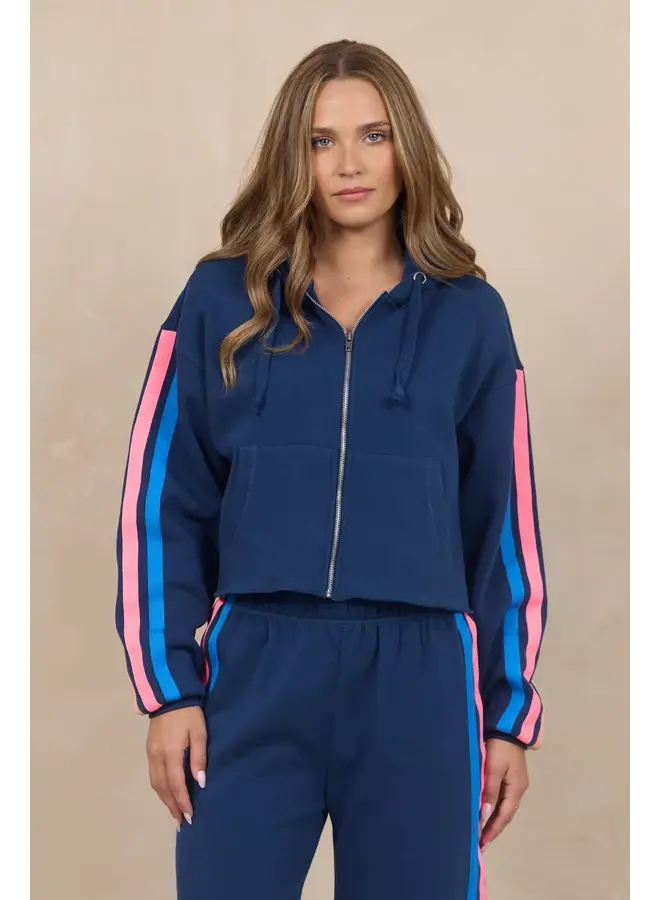 Stripe Fleece Wide Zip Up-