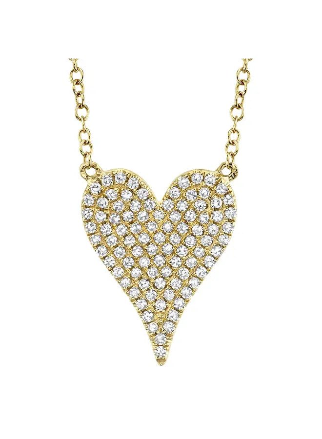 14K Yellow Gold and Diamond Pave Heart Necklace (.21ct/.55"L)